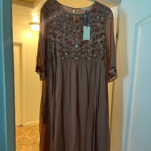 Tea N Rose floral embroidered dress with Swiss dot detail